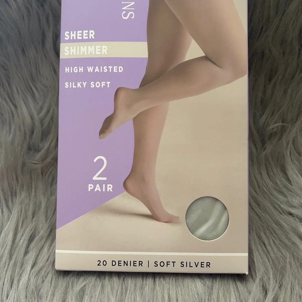 Silk Impressions Sheer Shimmer Tights Women's Size Small‎ Soft Silver High Waist